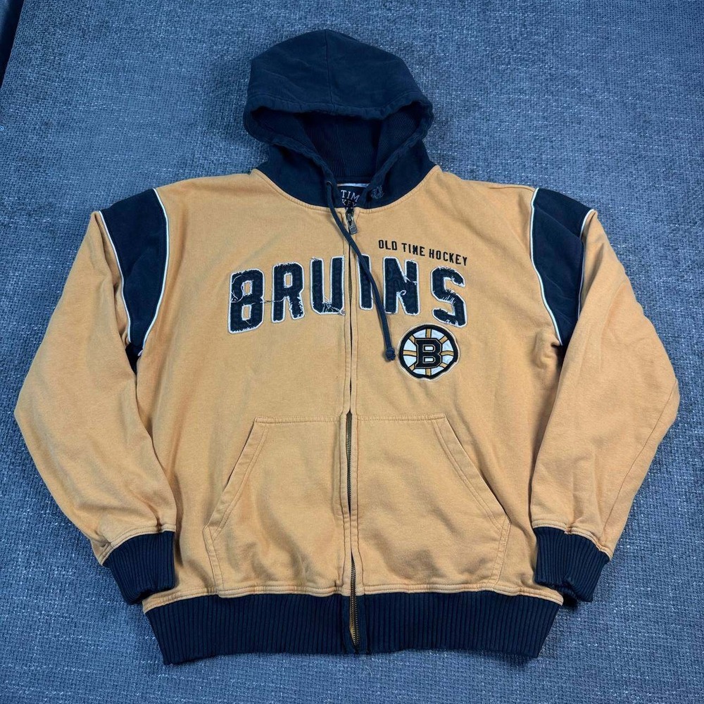 Old Time Hockey Boston Bruins Hoodie Mens XL Yellow Black Y2K NHL Full Zip
